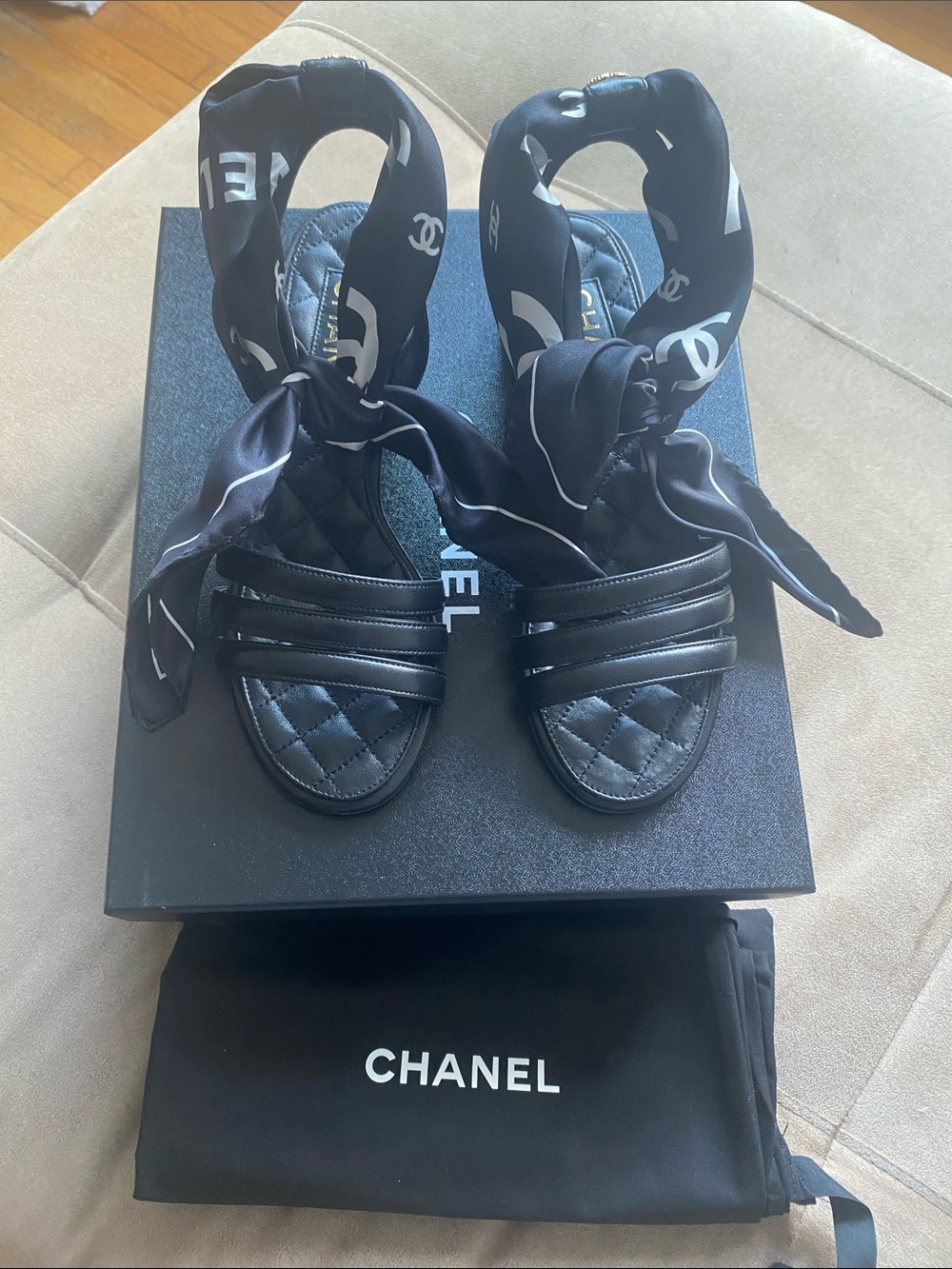 Chanel 26C  Lambskin Sandals with Scarf Ties